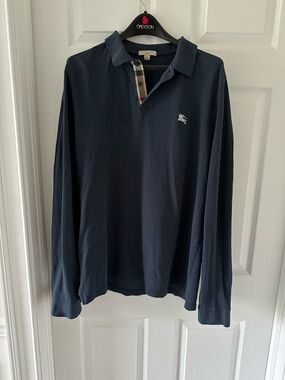Burberry Brit Long Sleeve Polo Shirt Nova Check Blue XXL Cotton